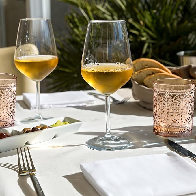 6 Pack Amber Glassware Set, 10oz Vintage Drinking Glasses, Colored Water Glasses, Amber Embossed Glass Cups for Party Wedding Home Office Gift