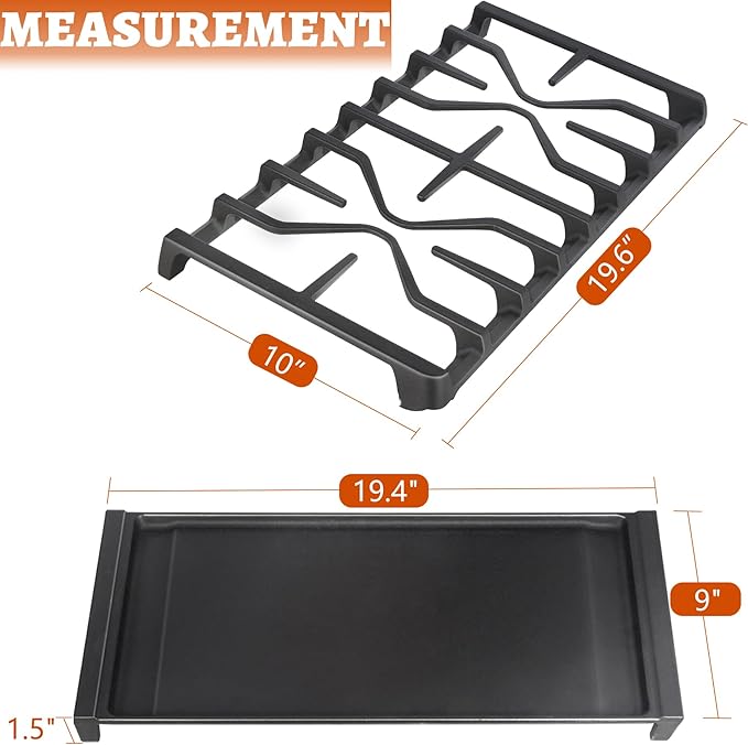 Stove Top Griddle for GE Gas Stove Replacement WB31X24738 Grill Stovetop Cast Iron Pan WB31X27151 Grates General Electric Rang Parts Burner Center Griddles Cooktop WB31X24998