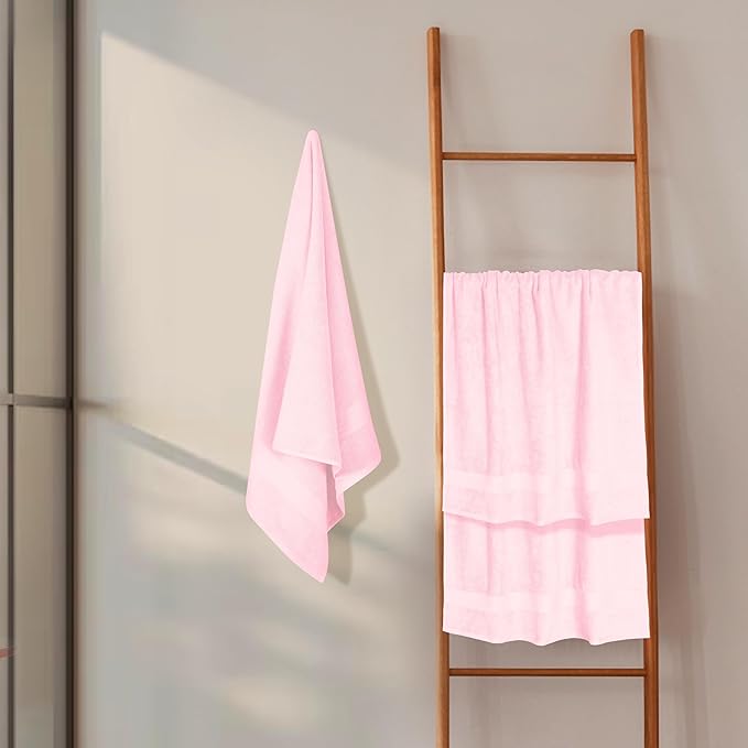 GLAMBURG Premium Cotton 4 Pack Bath Towel Set - 100% Pure Cotton - 4 Bath Towels 27x54 - Ideal for Everyday use - Ultra Soft & Highly Absorbent - Pink