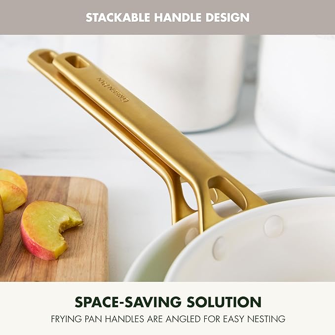 GreenPan Nonstick Reserve Pro 10 Piece Cookware Set, NSF Certified Ceramic, Hard Anodized PFAS-Free Pots & Pans Set with Lids, Stainless Steel Handles, Oven & Dishwasher Safe, Cream White