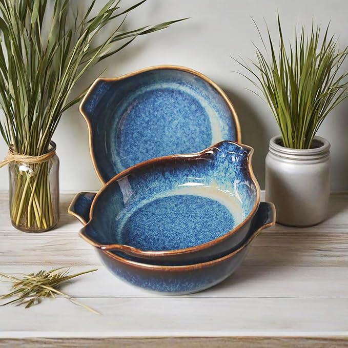 Ceramics Au Gratin baking Dishes Set of 2, Baking Tray Bake ware, 34 oz Ramekins, for Pie Pan, Appetizer, Tart, Dessert, Quiche, Oven Small dish, individual dishes, Deep Round 9.6 Inch