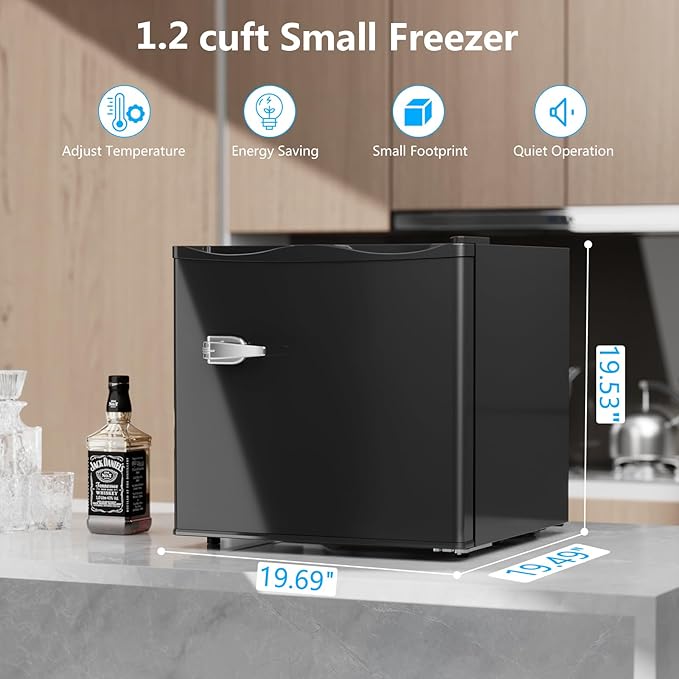 COWSAR 1.2 Cu.Ft Compact Freezer, Upright Freezers with Handle, Removable Shelves, Adjustable Thermostat, Low Noise Stand up Congelador for Dorm, Office, Commercial,Black