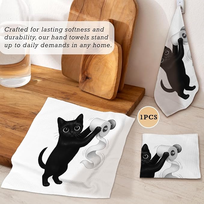 13x13 inch Cute Cat Kitchen Towels 1 PCS, Funny Pet Parents Gifts for Women and Decor Hand Towels for Bathroom, for Cat Lovers,Pet Owners Housewarming, Birthday-04