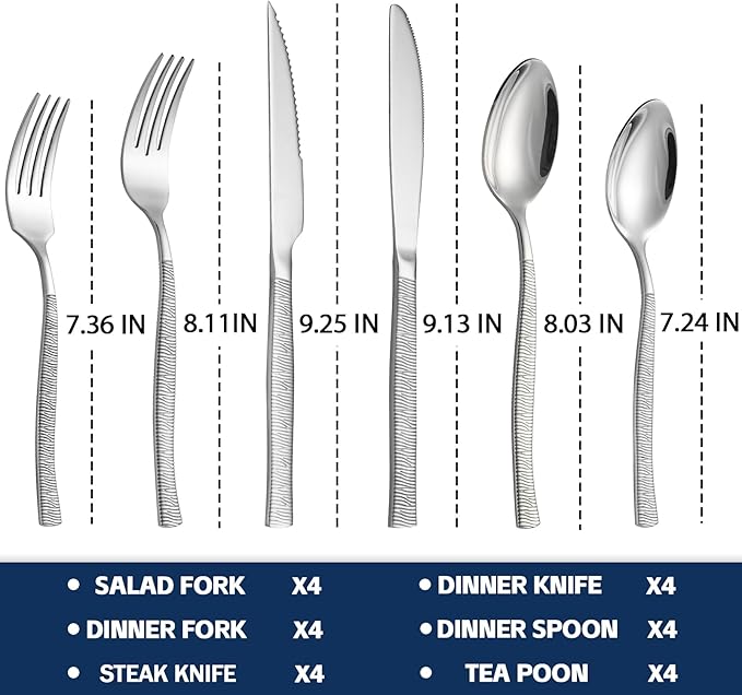 Silverware Set of 24 Stainless Steel Flatware Set with Steak Knives for 4,Tableware Cutlery Set for Home Kitchen Hotel Restaurant