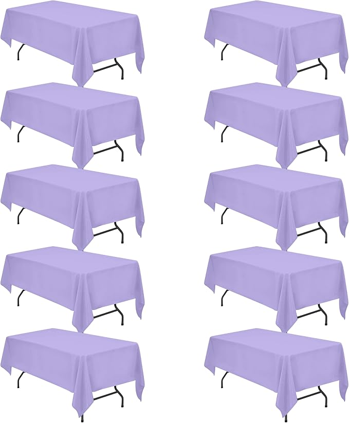 BRILLMAX 10 Pack Lavender Tablecloths for 6 Foot Rectangle Tables 60 x 102 Inch - 6ft Rectangular Bulk Linen Polyester Fabric Washable Cloth Cover for Wedding Reception Banquet Birthday Party