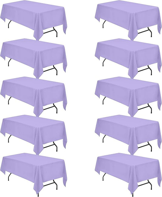 BRILLMAX 10 Pack Lavender Tablecloths for 6 Foot Rectangle Tables 60 x 102 Inch - 6ft Rectangular Bulk Linen Polyester Fabric Washable Cloth Cover for Wedding Reception Banquet Birthday Party