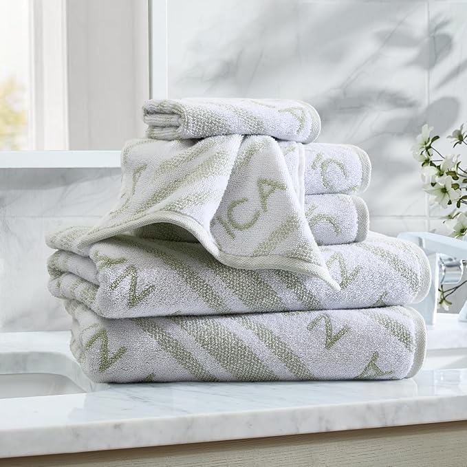 Nautica - Bath Towels, 100% Soft & Absorbent Plush Cotton Towels with Yarn Dye Loops, Medium Weight Bathroom Towels (Minera Greene, 6 Piece)