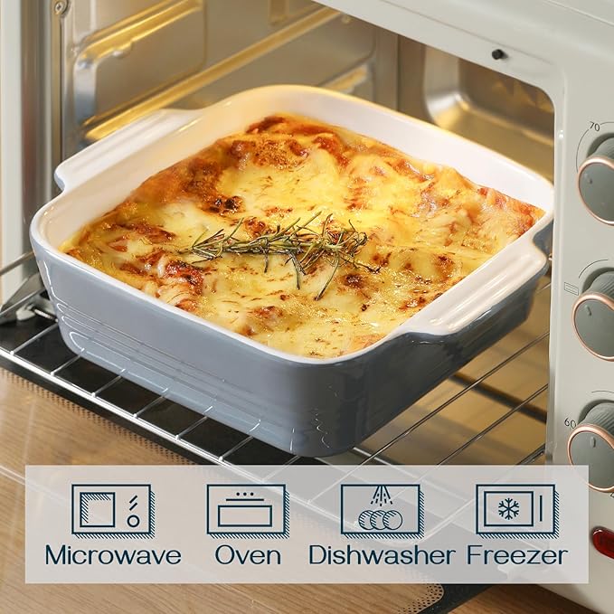 DOWAN 8x8 Baking dish, Square Baking Pan, Ceramic Casserole Dishes for Oven, Cake Pan with Handle, for Brownie, Lasagna, Casserole, 2 Quart, Home Gift, Airy Blue