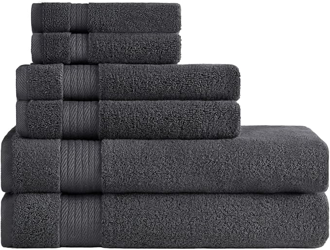 Ozdilek 6-Piece Bath Towel Set, 2 Bath, 2 Hand, 2 Wash, 100% Cotton Turkish Towels, 2 Bath Towels (30x60/550 GSM), 2 Hand Towels (16x30/575 GSM), 2 Washcloths (13x13/600 GSM) (Anthracite Gray)