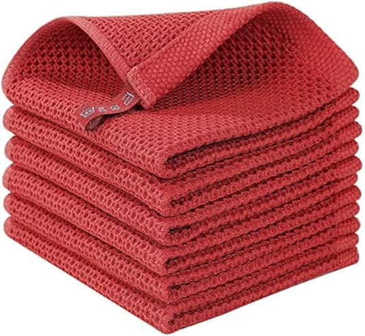 Homaxy 100% Cotton Waffle Weave Kitchen Dish Cloths, Ultra Soft Absorbent Quick Drying Dish Towels, 12 x 12 Inches, 6-Pack, Brick Red