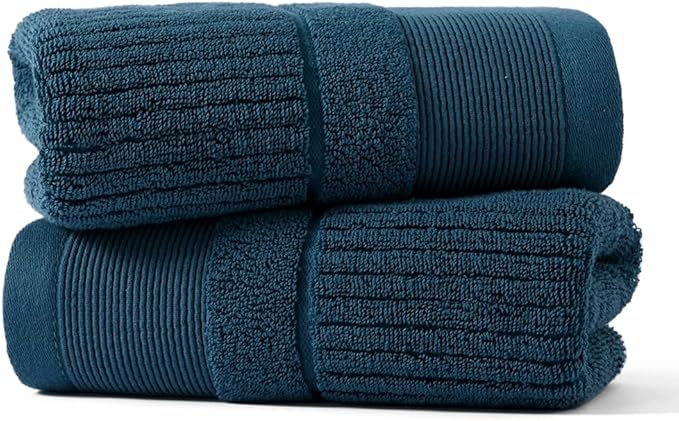 sense gnosis Blue Navy Hand Towel Set of 2 Ribbed Striped 100% Cotton Super Soft Thick Absorbent Decorative Hand Towel for Bathroom 13 x 29 Inch
