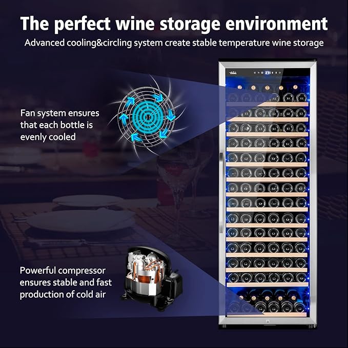 24 Inch Wine Cooler Refrigerator, 179 Bottles Professional Wine Cellars with Powerful Compressor,Quiet Operation and Elegant Design for The Wine Lovers