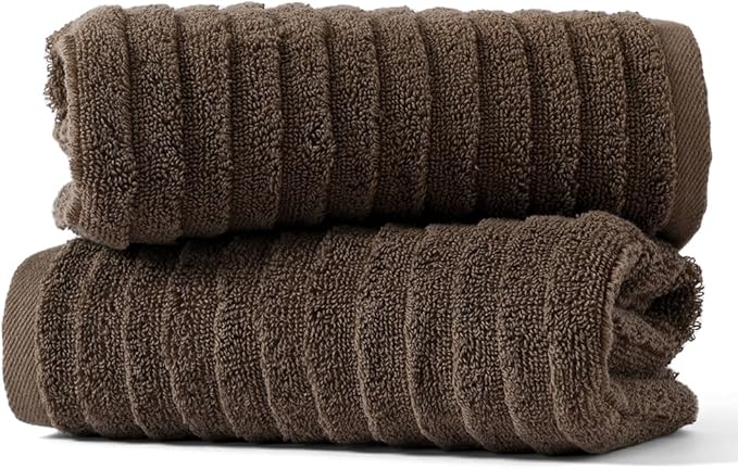 sense gnosis Super Soft Luxury Hand Towel Stereoscopic Ladder Striped Design 100% Cotton Absorbent Decorative Hand Towel for Bathroom 13 x 29 Inch (Brown, 2 Pack)