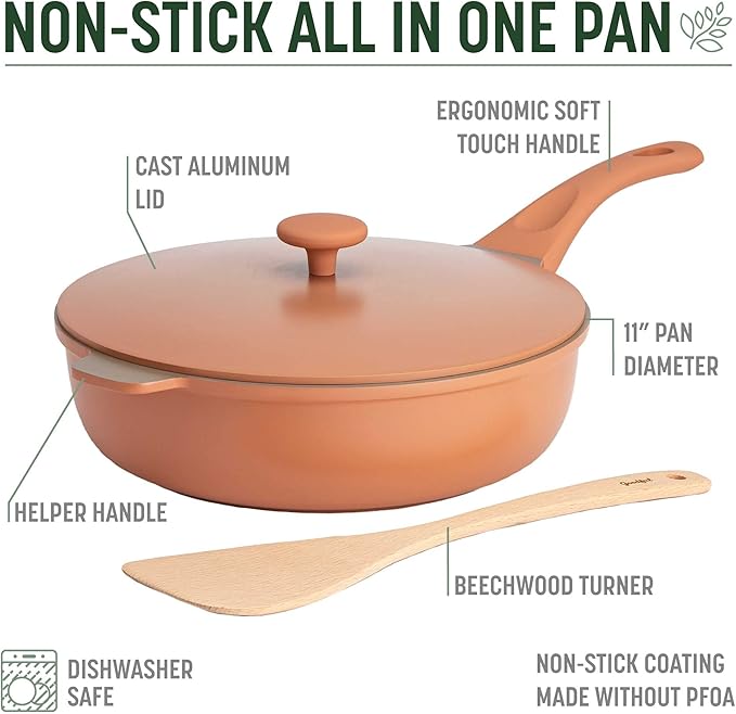 Goodful All-in-One Pan, Multilayer Nonstick, High-Performance Cast Construction, Multipurpose Design Replaces Multiple Pots and Pans, Dishwasher Safe Cookware, 11-Inch, 4.4-Quart Capacity, Terracotta