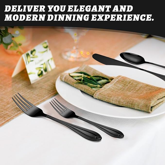 TIVOLI Silverware Set for 4, 20 Piece Heavy Duty Stainless Steel Flatware Utensils Cutlery Set Including Steak Knife Fork and Spoon, Dishwasher Safe, Gift Package for Wedding Housewarming (Black)