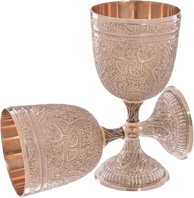 REPLICARTZ Brass Embossed Goblet of King Arthur, Medieval Decor Gothic Cup, Roman Chalice Pack of 1 (250ml)