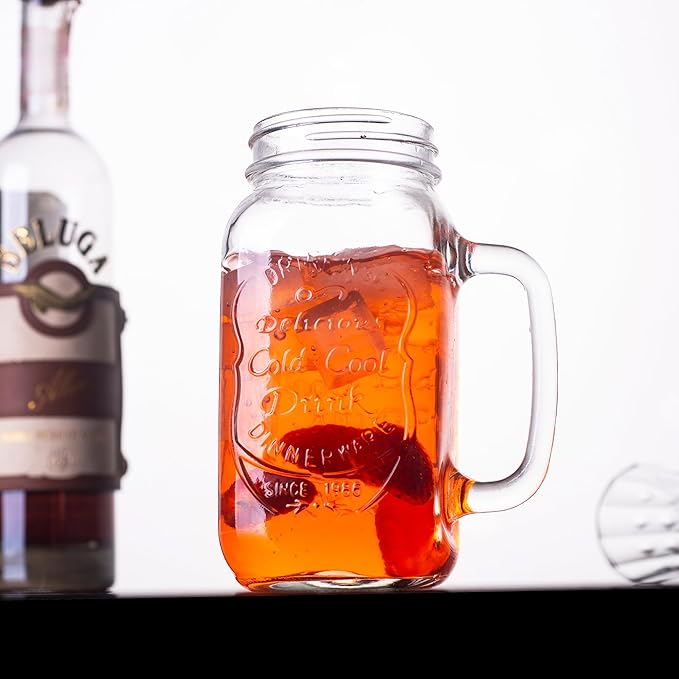 24 OZ Mason Jar Drinking Glasses for Party Beverages Materials and Jars with Comfortable Handle Easy to Clean in the Dishwasher 4Pack