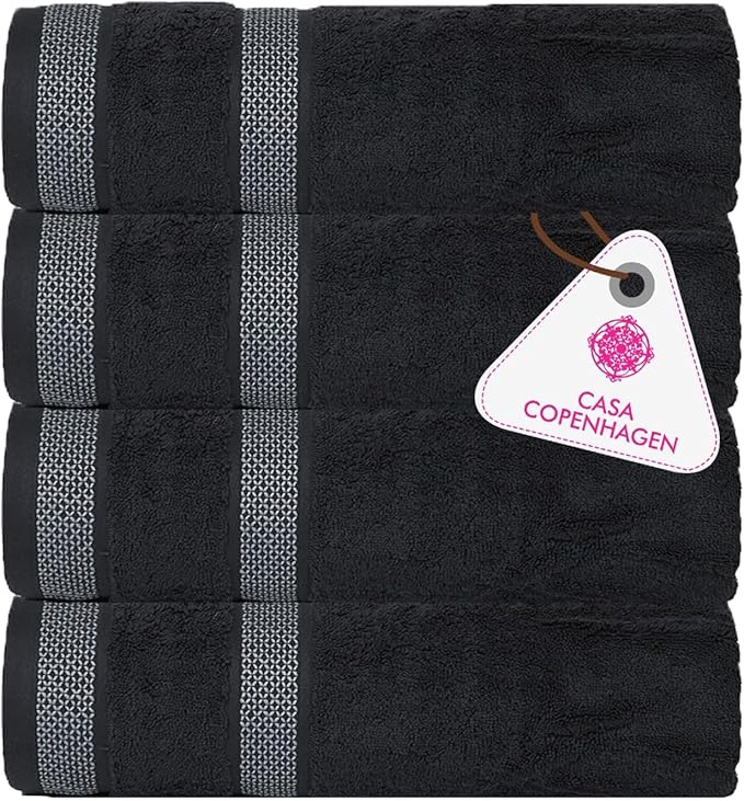 CASA COPENHAGEN Solitaire 4 Piece Bath Towel Set- Pine Grey, 600 GSM Designed in Denmark Made of Soft Egyptian Cotton for Bathroom, Kitchen & Shower