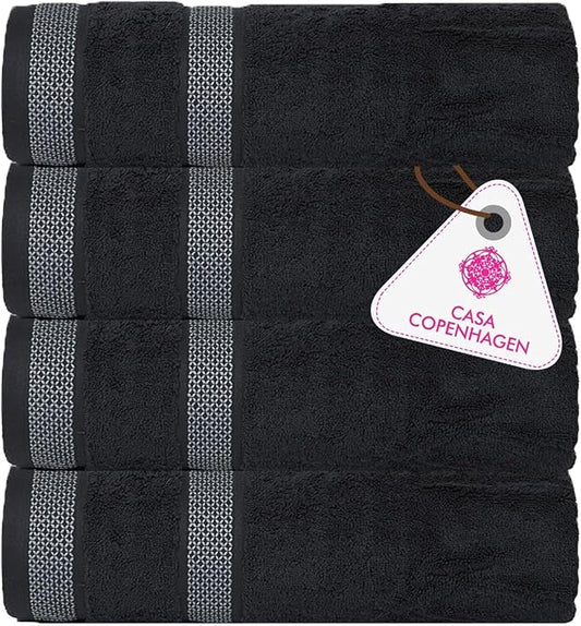 CASA COPENHAGEN Solitaire 4 Piece Bath Towel Set- Pine Grey, 600 GSM Designed in Denmark Made of Soft Egyptian Cotton for Bathroom, Kitchen & Shower