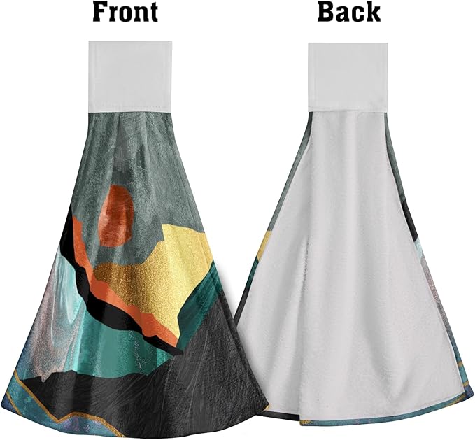 Giwawa Sun Mountain Hanging Kitchen Towels 2PCS Abstract Forest Hand Towels Tie Towel with Loop Soft Dish Towels for Bathroom Laundry Room Decor