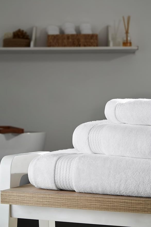 Ozdilek 6-Piece Bath Towel Set, 2 Bath, 2 Hand, 2 Wash, 100% Cotton Turkish Towels, 2 Bath Towels (30x60/550 GSM), 2 Hand Towels (16x30/575 GSM), 2 Washcloths (13x13/600 GSM) (Bright White)