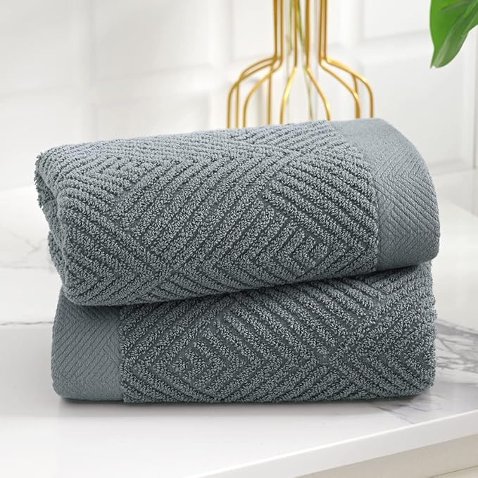sense gnosis Grey Herringbone Striped Hand Towel Premium 100% Cotton Ultra Soft Highly Absorbent 2 PC Hand Towel Set for Bathroom 13 X 29 Inch