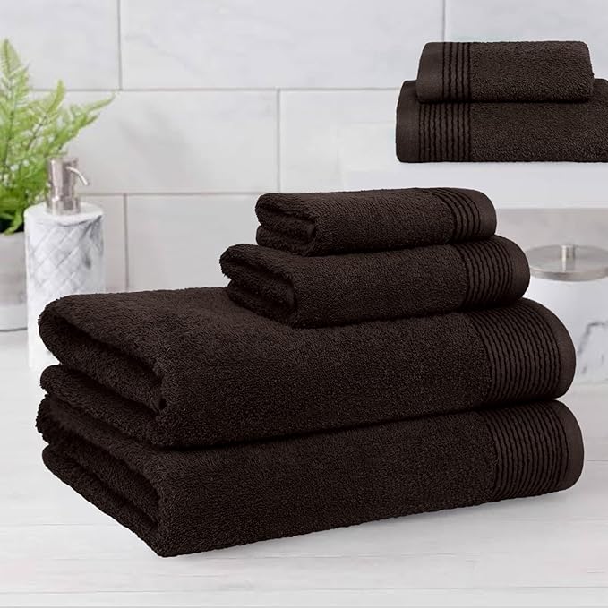 Belizzi Home 100% Cotton Ultra Soft 6 Pack Towel Set, Contains 2 Bath Towels 28x55 inchs, 2 Hand Towels 16x24 inchs & 2 Washcloths 12x12 inchs, Compact Lightweight & Highly Absorbant - Brown