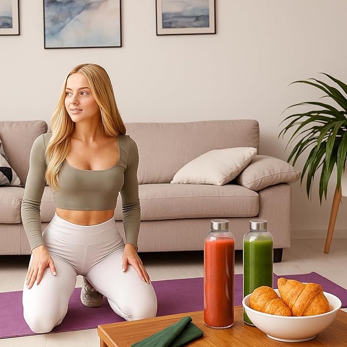 32 oz Clear Glass Water Bottles with Lids, Reusable Glass Juice Bottles with Stainless Steel Cap for Juicing, Refrigerator, 100% Leak Proof, BPA Free, Gift Set of 3