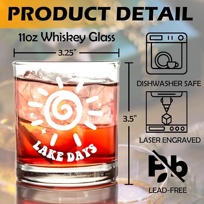kunlisa Lake Gifts Whiskey Glasses, Lake House Decor and Gifts, Lakes Day 10 oz Drinking Rocks Glasses for Women Men Whisky Cocktail Scotch Bourbon Liquor