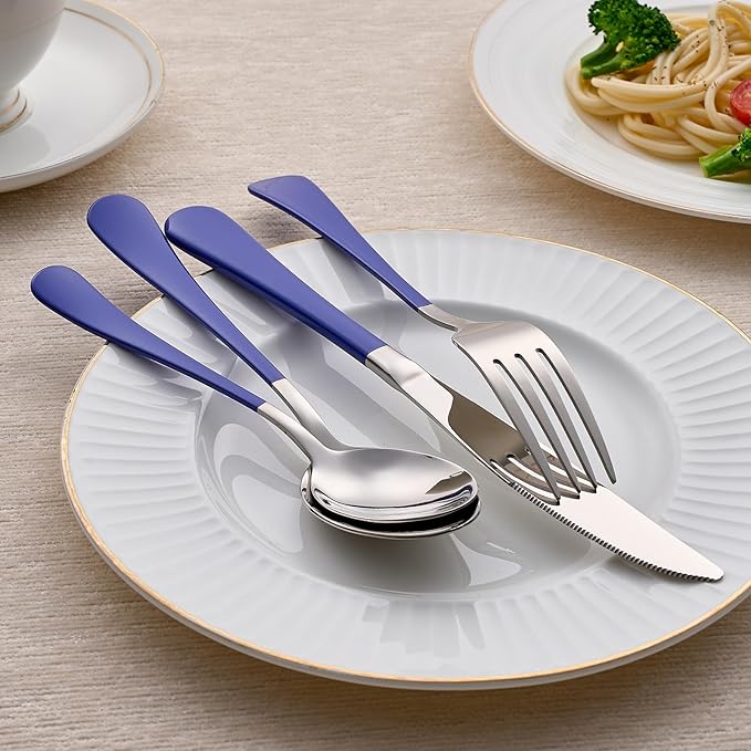 20-Piece Blue Silverware Set 18/0 Stainless Steel Silverware Set Blue Handle Cutlery Set Service for 4 Dinner Knives Forks Spoons Set Flatware Set Finish Dishwasher Safe