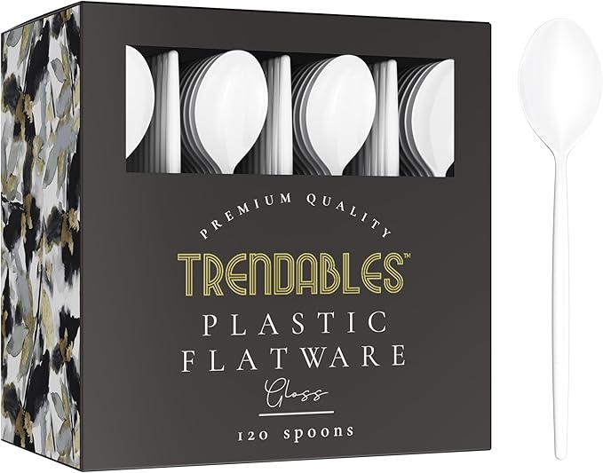 Trendables White Plastic Cutlery - Disposable Spoons & Cutlery Set, 120 Count