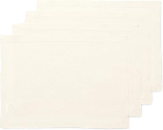 Solino Home Linen Ivory Placemats Set of 4-100% Pure Linen Placemats 14 x 19 Inch for Holiday, New Year - Fete