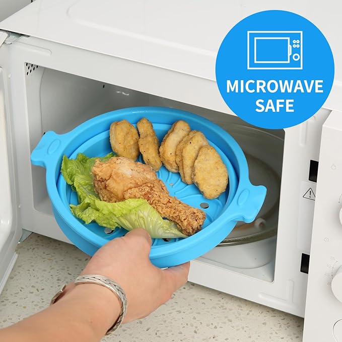 Collapsible Silicone Microwave Cookware Cooker Steamer for Cooking with Lids, 0.8L Glass Food Storage Container Sealed Bowl Mixing Bowls 2pc Set BPA Free