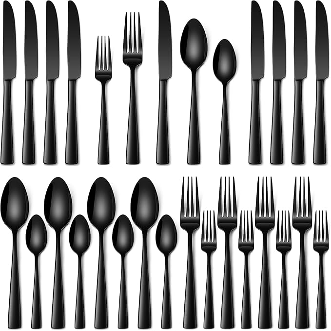 Stapava 20 Pcs Black Silverware Set, Food-Grade Stainless Steel Flatware Set for 4 Mirror Polished Cutlery Utensil Sets Include Dinner Forks Spoons and Knives Set Dishwasher Safe for Home Restaurant