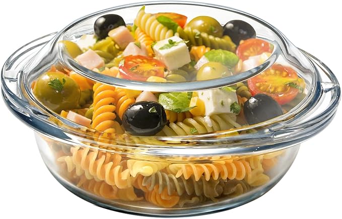 13OZ Mini Glass Casserole Dish With Lid, 5.5in Oven Safe Bakeware with Handles, Microwave Oven Safe Glass Bowl with Lid