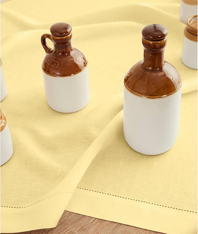 Solino Home Linen Yellow Table Runner 108 Inches Long - 100% Pure Linen 14 x 108 Inch Table Runner - Classic Hemstitch