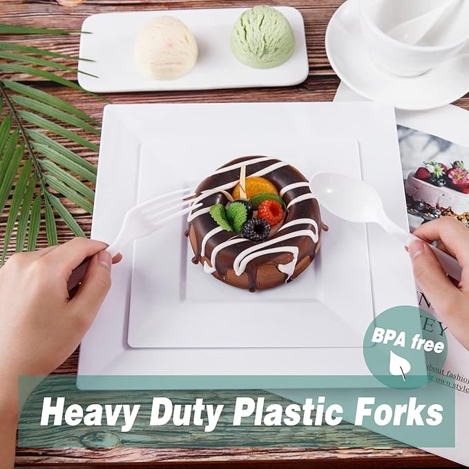 Liacere 360 Pieces White Plastic Forks - Disposable Forks - 6.7inch Heavy Duty Fork - White Plastic Utensils -Perfect for Parties Dinners Restaurants