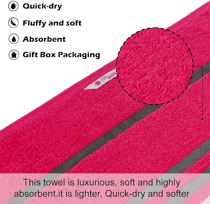 CASA COPENHAGEN Exotic Designed in Denmark 525 GSM Hotel & Spa Kitchen & Bath Set of 6 Egyptian Cotton Towels - 2 Bath Towels, 2 Hand Towels, 2 Washcloths - Pink