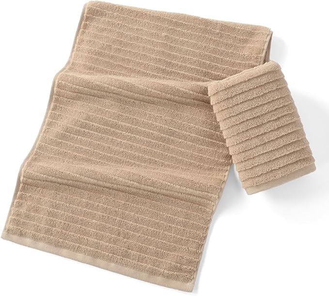 sense gnosis Super Soft Jacquard Luxury Hand Towel Stereoscopic Ladder Striped 100% Cotton Absorbent Decorative Hand Towel for Bathroom 13 x 29 Inch (Khaki, 2 Pack)