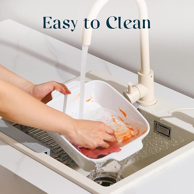 DOWAN 8x8 Baking dish, Square Baking Pan, Ceramic Casserole Dishes for Oven, Cake Pan with Handle, for Brownie, Lasagna, Casserole, 2 Quart, Home Gift, Bright White