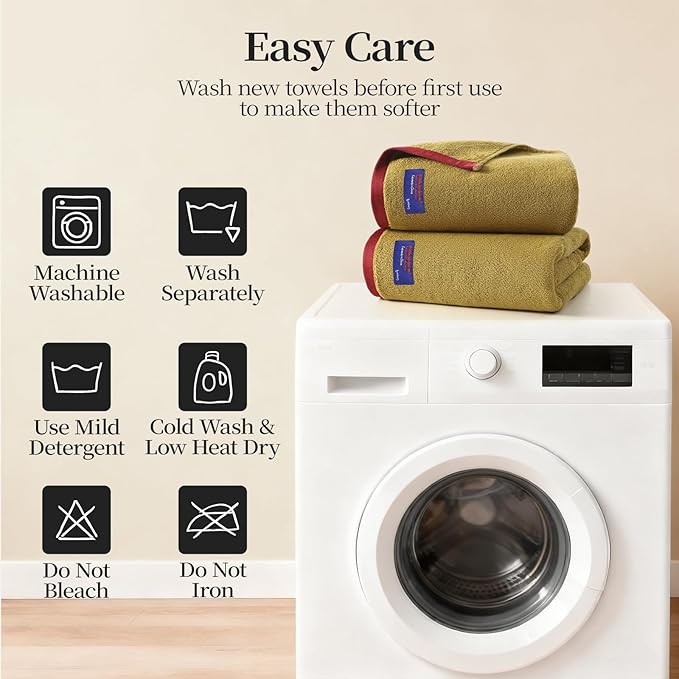 REDKISS 6 Pack Cotton Towel Set with Luxury Embellished Border, 600 GSM Ultra Soft & Highly Absorbent Bath Towels Set with 2 Bath, 2 Hand, 2 Washcloths for Bathroom, Gym, Spa, Hotel, Mustard Yellow