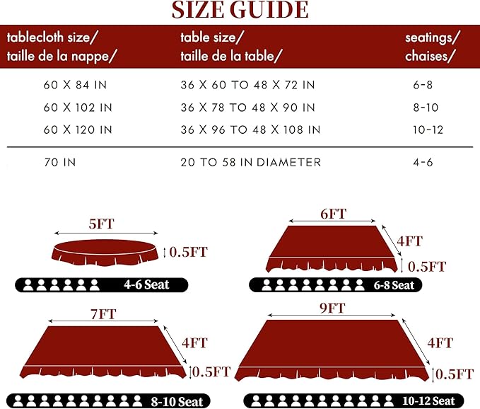 Red Christmas Tablecloth 60 x 84 inch (6-8 Seat), Table Cloths for 6 Foot Rectangle Tables, Cotton-Polyester Blend, Table Cover for Christmas & Wedding, Red with Bowties Jacquard (1 Pack)