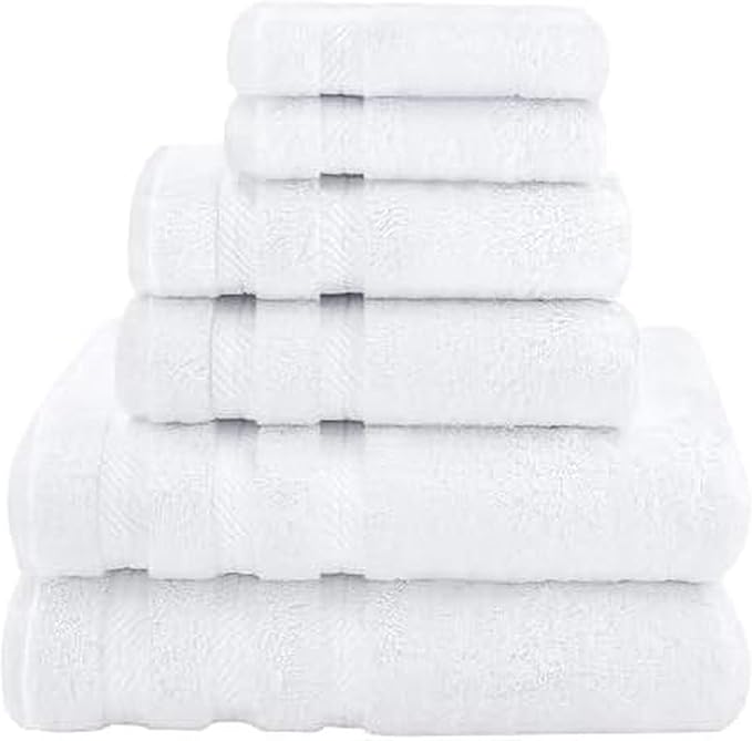 6-Piece 600 GSM Turkish Cotton Towel Set – Luxury Soft & Absorbent Bath Towels, Hand Towels & Washcloths – Premium Bathroom Essentials for Home, Guest Bath & Apartments