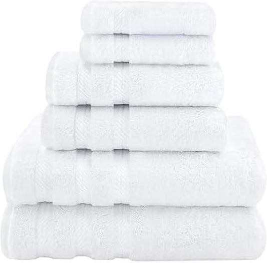 6-Piece 600 GSM Turkish Cotton Towel Set – Luxury Soft & Absorbent Bath Towels, Hand Towels & Washcloths – Premium Bathroom Essentials for Home, Guest Bath & Apartments