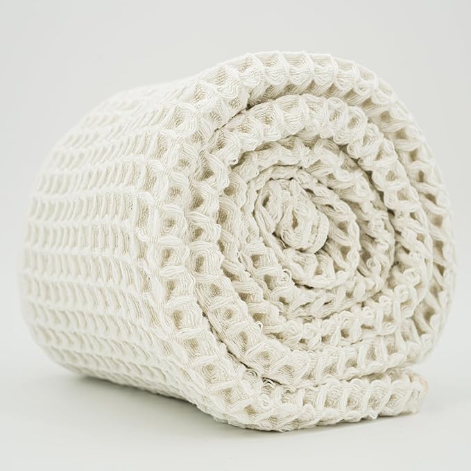 Luxury Organic Japanese Cotton Waffle Bath Towel | Thick, Absorbent, Quick Dry Bathroom Towels for Shower, Sauna, Onsen| Hotel & Spa Quality, Gift-Ready (Shell White, Hand Towel (3 Pack))