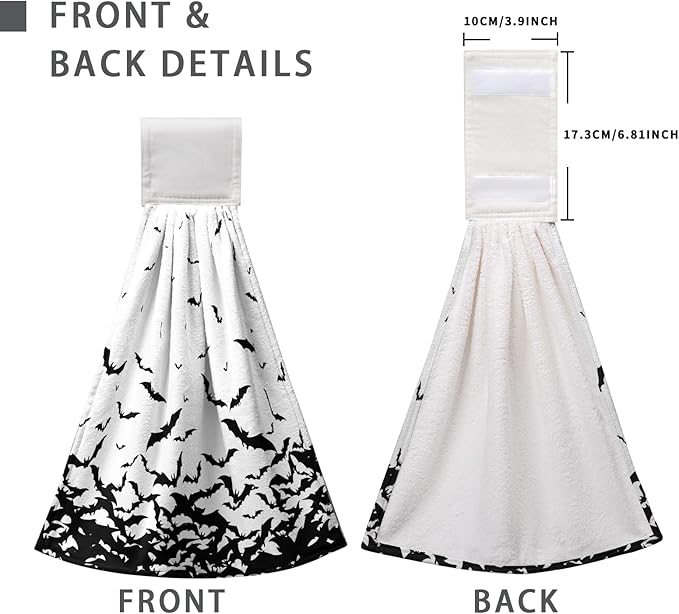 Halloween Hanging Kitchen Towels Spooky Bats Hand Tie Towel Scary Black Halloween Dish Tea Towels with Loop or Tabletop Bathroom Home Decorations