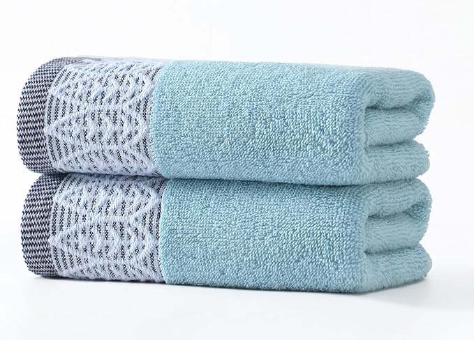 2 Pack Decorative Hand Towels, Leaf Design Cotton, Soft Absorbent Quick-Drying for Bathroom, Kitchen Decor, 13 x 30 Inches (Blue - 2 Pack)