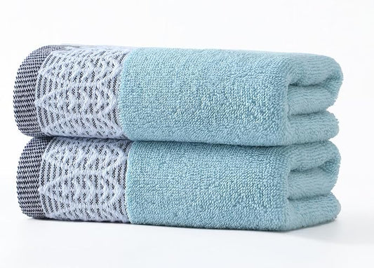 2 Pack Decorative Hand Towels, Leaf Design Cotton, Soft Absorbent Quick-Drying for Bathroom, Kitchen Decor, 13 x 30 Inches (Blue - 2 Pack)