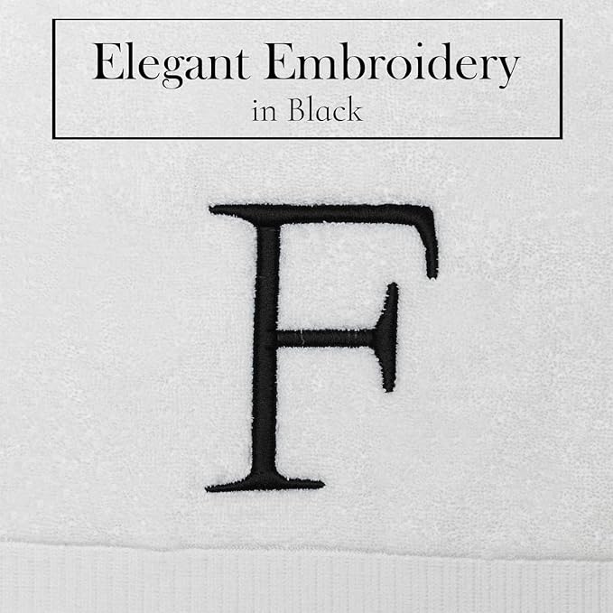 Black Monogramme d Hand Towel for Bathroom - Initial Hotel Quality Decorative Embroidered Luxury Towel for Powder Room, Spa - GOTS Organic Certified - Set of 2 Letter F