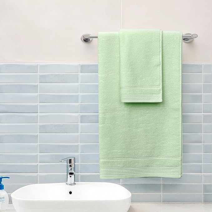 Thmyo Pack of 2 Premium Cotton Super Soft Bathroom Towels Set, 400 GSM Highly Absorbent Towel for Daily Use, Gym, Spa and Hotel, 1 Bath, 1 Hand, Green